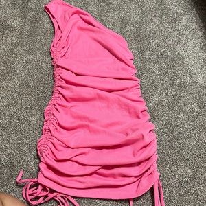 pink body con adjustable length one shoulder dress